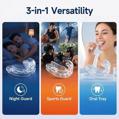 Mouth Guard for Sleep & Sports,No-Boil,3-in-1 | No-Boil 3-in-1 guard for night grinding & sports. Soft silicone,6 air vents, includes case. in Kuwait