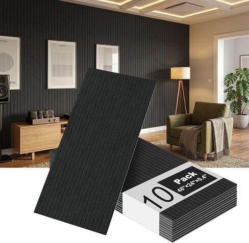 10 pcs Wall Acoustic Panels, 48 x 24 in Large Soundproof Panel, Self-Adhesive Black Noise Cancelling Panel for Home Studio and Office Recording Rooms in Kuwait