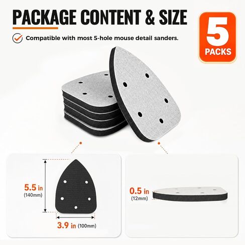 5 Pack Mouse Detail Sanding Interface Pads, Hook and Loop Mouse Shaped Sanding Cushion Buffer Backing Pad, 5-Hole Soft Density EVA Foam Interface Pad for Detail Sander Woodworking in Kuwait