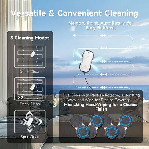 FMART T11 Window Cleaning Robot, Auto 4-Way Water Spray, 5300Pa Strong Suction, High-Speed Cleaning, <60dB Ultra-Quiet, 60mm Slim Window Robot, Smart Navigation, Anti-Drop & 50min UPS Protection in Kuwait