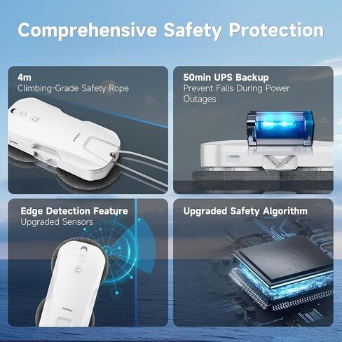 FMART T11 Window Cleaning Robot, Auto 4-Way Water Spray, 5300Pa Strong Suction, High-Speed Cleaning, <60dB Ultra-Quiet, 60mm Slim Window Robot, Smart Navigation, Anti-Drop & 50min UPS Protection in Kuwait