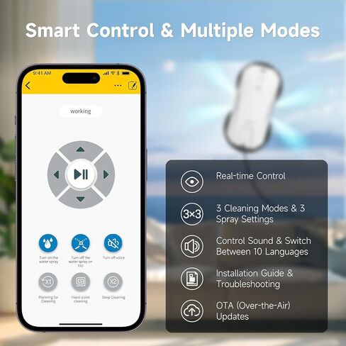 FMART T11 Window Cleaning Robot, Auto 4-Way Water Spray, 5300Pa Strong Suction, High-Speed Cleaning, <60dB Ultra-Quiet, 60mm Slim Window Robot, Smart Navigation, Anti-Drop & 50min UPS Protection in Kuwait