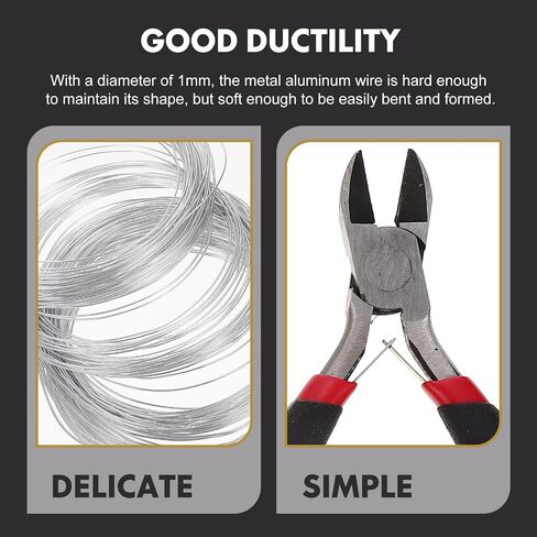 1 Roll Aluminum Wire 0.10x0.10x500cm with Pliers Bendable Durable Metal Wire for Doll Making and DIY Crafting Projects in Kuwait