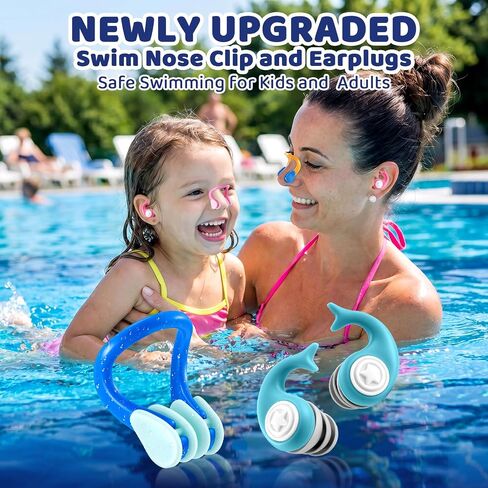 18 Packs Swimming Nose Clip Ear Plugs,Reusable Silicone Nose Plugs with Ear Plugs for Adults and Kids, Multi-Layer Waterproofing,Multi-Color,for Pool,Diving,with Storage Box in Kuwait