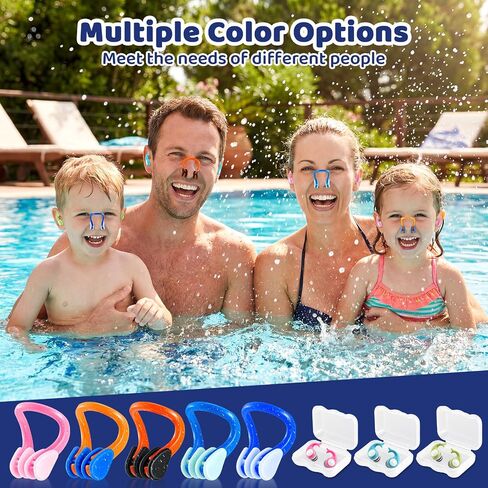 18 Packs Swimming Nose Clip Ear Plugs,Reusable Silicone Nose Plugs with Ear Plugs for Adults and Kids, Multi-Layer Waterproofing,Multi-Color,for Pool,Diving,with Storage Box in Kuwait