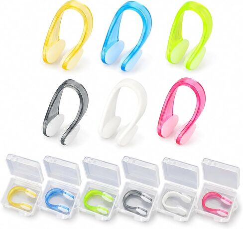 6 Pack Nose Plugs for Swimming – Soft Silicone Swim Nose Clips with Storage Box, Waterproof Swimming Nose Plugs for Kids & Adults, Multi Color (White, Green, Black, Pink, Yellow, Blue) in Kuwait