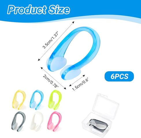 6 Pack Nose Plugs for Swimming – Soft Silicone Swim Nose Clips with Storage Box, Waterproof Swimming Nose Plugs for Kids & Adults, Multi Color (White, Green, Black, Pink, Yellow, Blue) in Kuwait