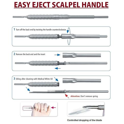 Push Type Scalpel, Easy Eject Scalpel | Stainless Steel Reusable Autoclavable for Medical, Dental & Surgical Use in Kuwait