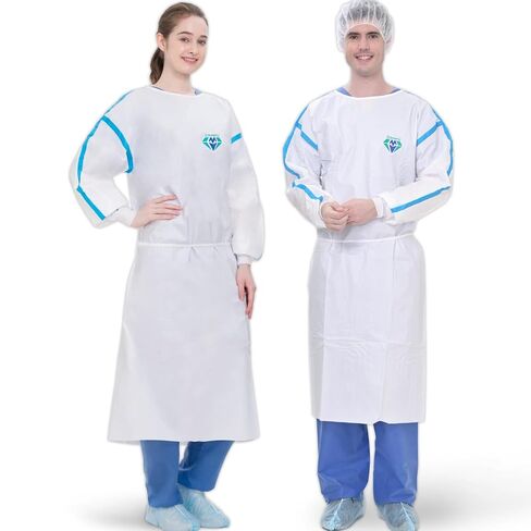 أثواب عازلة للاستعمال مرة واحدة من Medtecs - مستوى AAMI 4 PPSB+PE - 10/100 قطعة - شريط ختم وأساور مطاطية، مقاومة للسوائل ومتينة ومريحة - سلسلة CoverU، للبالغين من الجنسين | أصفر، 10 قطع in Kuwait