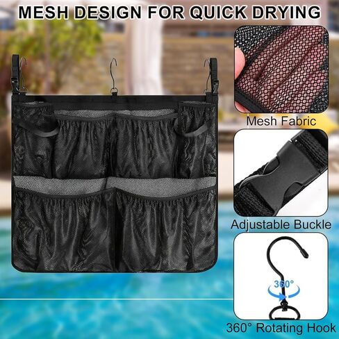 Above Ground Pool Float Storage, Hanging Mesh Pool Bag Organizer with 5 Pockets, Quick-Drain Pool Storage Net for Floats, Rafts, Inflatables, Water Toys & Beach Balls, 24 x 21 Inch in Kuwait