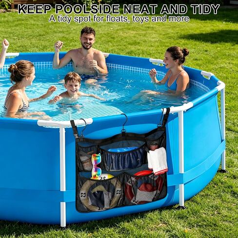 Above Ground Pool Float Storage, Hanging Mesh Pool Bag Organizer with 5 Pockets, Quick-Drain Pool Storage Net for Floats, Rafts, Inflatables, Water Toys & Beach Balls, 24 x 21 Inch in Kuwait