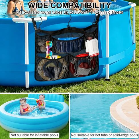 Above Ground Pool Float Storage, Hanging Mesh Pool Bag Organizer with 5 Pockets, Quick-Drain Pool Storage Net for Floats, Rafts, Inflatables, Water Toys & Beach Balls, 24 x 21 Inch in Kuwait