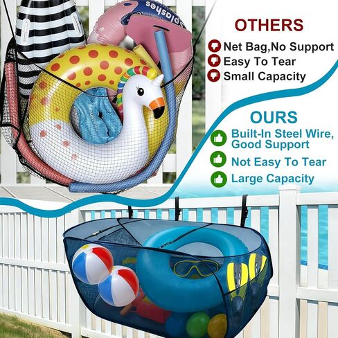 Pop-Up Pool Float Storage Bag,47x23.6x23.6inch Hanging Mesh Organizer Adjustable Pool Toy Storage Foldable Mesh Basket for Fence & Above Ground Poolside Storage Inflatable Floats, Rafts, Pool Toys in Kuwait