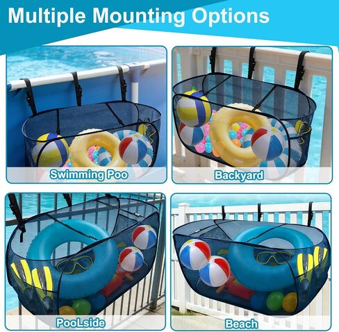 Pop-Up Pool Float Storage Bag,47x23.6x23.6inch Hanging Mesh Organizer Adjustable Pool Toy Storage Foldable Mesh Basket for Fence & Above Ground Poolside Storage Inflatable Floats, Rafts, Pool Toys in Kuwait