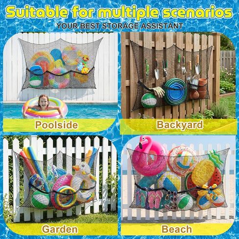 Extra Large Pool Float Storage Net, Swimming Pool Hanging Organizer Mesh Holder Elastic Poolside Fence Net with Small Mesh Bag for Inflatable Ball Float Ring in Kuwait