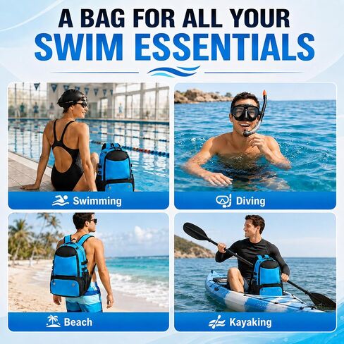 Swim Bag for Swimmers, 35L Swim Backpack for Swimmers with Shoe Compartment,Waterproof Swimming Backpack for Men and Women, Wet Dry Compartments for Pool, Gym, Beach and Travel in Kuwait