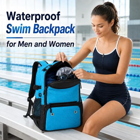 Swim Bag for Swimmers, 35L Swim Backpack for Swimmers with Shoe Compartment,Waterproof Swimming Backpack for Men and Women, Wet Dry Compartments for Pool, Gym, Beach and Travel in Kuwait