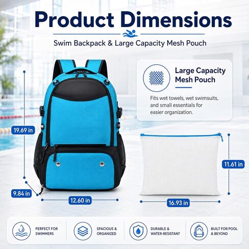 Swim Bag for Swimmers, 35L Swim Backpack for Swimmers with Shoe Compartment,Waterproof Swimming Backpack for Men and Women, Wet Dry Compartments for Pool, Gym, Beach and Travel in Kuwait