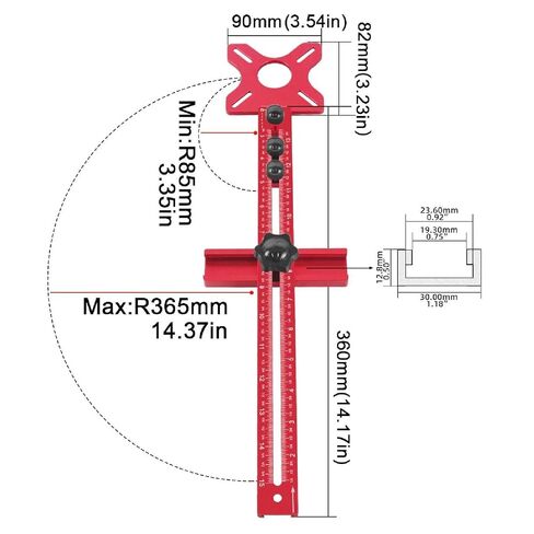 Router Milling Bracket Router Groove Bracket Circle Guide 3 Module Aluminum Alloy Base 445mm Imperial Scale 85-365mm Circle Milling Radius for Woodworking in Kuwait