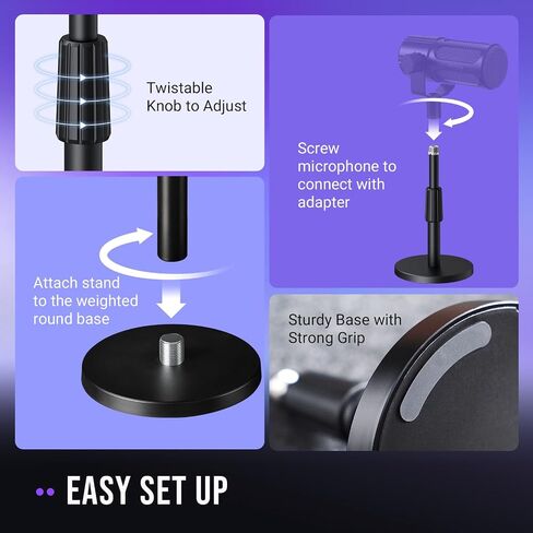 FIFINE Desktop Microphone Stand, Heavy-Duty Metal Adjustable Table Mic Stand with 5/8" Male to 3/8" Female Screw Adapter, 4 Non-Slip Pads Compatible with Microphones for Recording, Streaming-BS1 in Kuwait