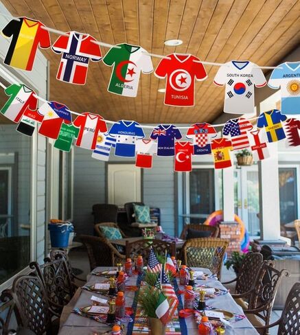 2026 زينة كأس العالم لكرة القدم جيرسي العلم الرايات راية، 49 قطعة سلسلة أعلام الدولة الدولية جارلاند كأس العالم 2026 البضائع، كأس العالم الطرف الديكور كرة القدم الرياضة تحت عنوان الأطراف حفلة عيد ميلاد تفضل in Kuwait
