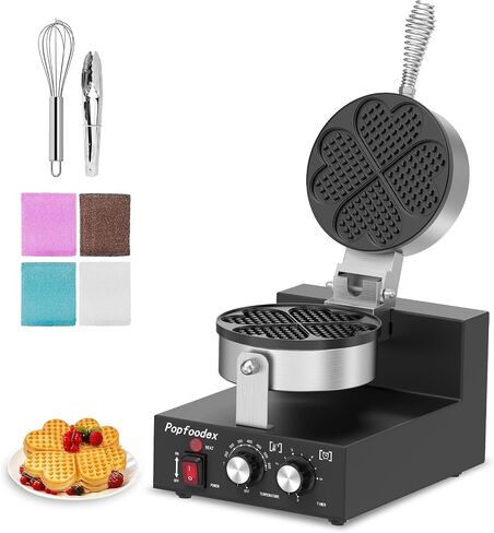 Commercial Heart Waffle Maker — Non-Stick Commercial Waffle Maker Machine, Independent Temp Control (122-572°F) & Timer, 1200W Heart Shaped Waffle Maker, for Commercial Restaurant & Home Use in Kuwait