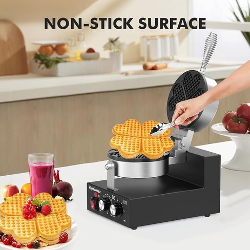 Commercial Heart Waffle Maker — Non-Stick Commercial Waffle Maker Machine, Independent Temp Control (122-572°F) & Timer, 1200W Heart Shaped Waffle Maker, for Commercial Restaurant & Home Use in Kuwait