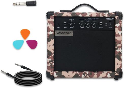 Electric Bass Amplifier 20w amp Black Color Multi Band Treble Middle bass mp3 Headphone Jack Portable for Starter Beginner Practice Travel bass Amp noiseless Cable Picks and Adapter with in Kuwait