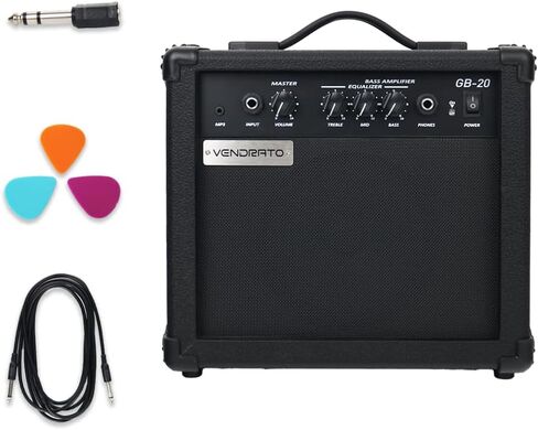 Electric Bass Amplifier 20w amp Black Color Multi Band Treble Middle bass mp3 Headphone Jack Portable for Starter Beginner Practice Travel bass Amp noiseless Cable Picks and Adapter with in Kuwait