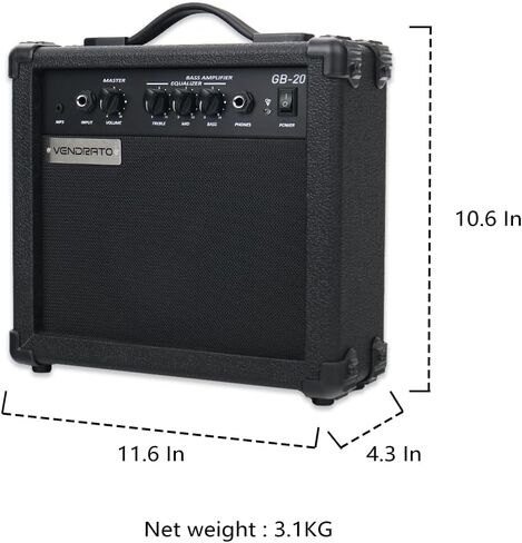 Electric Bass Amplifier 20w amp Black Color Multi Band Treble Middle bass mp3 Headphone Jack Portable for Starter Beginner Practice Travel bass Amp noiseless Cable Picks and Adapter with in Kuwait