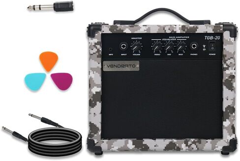 Electric Bass Amplifier 20w amp Black Color Multi Band Treble Middle bass mp3 Headphone Jack Portable for Starter Beginner Practice Travel bass Amp noiseless Cable Picks and Adapter with in Kuwait