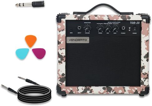 Electric Bass Amplifier 20w amp Black Color Multi Band Treble Middle bass mp3 Headphone Jack Portable for Starter Beginner Practice Travel bass Amp noiseless Cable Picks and Adapter with in Kuwait