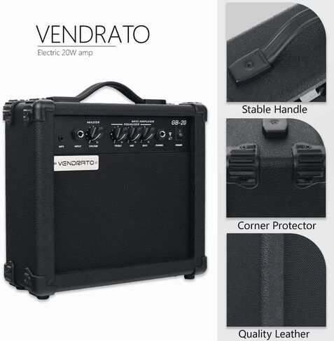 Electric Bass Amplifier 20w amp Black Color Multi Band Treble Middle bass mp3 Headphone Jack Portable for Starter Beginner Practice Travel bass Amp noiseless Cable Picks and Adapter with in Kuwait