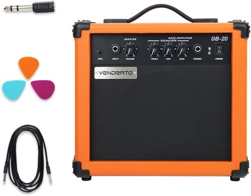 Electric Bass Amplifier 20w amp Black Color Multi Band Treble Middle bass mp3 Headphone Jack Portable for Starter Beginner Practice Travel bass Amp noiseless Cable Picks and Adapter with in Kuwait