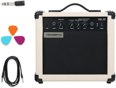 Electric Bass Amplifier 20w amp Black Color Multi Band Treble Middle bass mp3 Headphone Jack Portable for Starter Beginner Practice Travel bass Amp noiseless Cable Picks and Adapter with in Kuwait