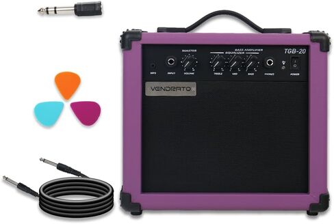 Electric Bass Amplifier 20w amp Black Color Multi Band Treble Middle bass mp3 Headphone Jack Portable for Starter Beginner Practice Travel bass Amp noiseless Cable Picks and Adapter with in Kuwait