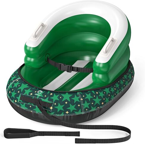 QPAU Snow Sled for Toddlers 1-3 with Canvas Cover, Inflatable Baby Sled with 3-Sided Protection, Tow Strap & Handles, Kids Snow Tube for Skiing & Sledding Outdoor Toys in Kuwait