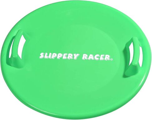 Slippery Racer Heavy-Duty Cold Resistant Downhill Pro Adults and Kids Plastic Outdoor Winter Saucer Disc Snow Sled with Handles, Green (2 Pack) in Kuwait