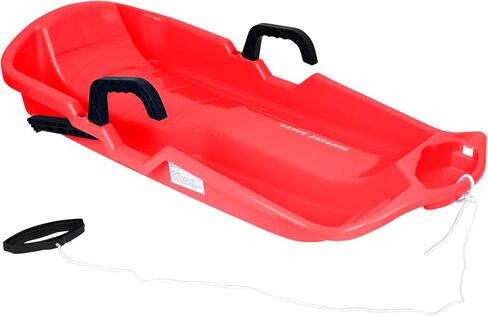 Slippery Racer Downhill Thunder Flexible Plastic Toboggan Snow Sled with Built in Brake System, Pull Rope, and Handle Grips, Red in Kuwait