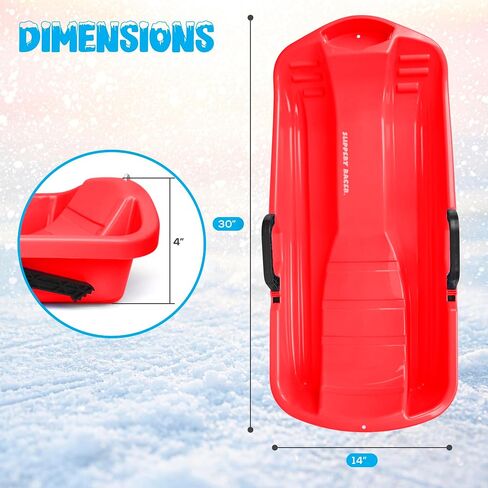 Slippery Racer Downhill Thunder Flexible Plastic Toboggan Snow Sled with Built in Brake System, Pull Rope, and Handle Grips, Red in Kuwait