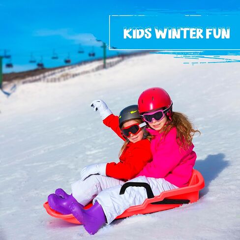 Slippery Racer Downhill Thunder Flexible Plastic Toboggan Snow Sled with Built in Brake System, Pull Rope, and Handle Grips, Red in Kuwait