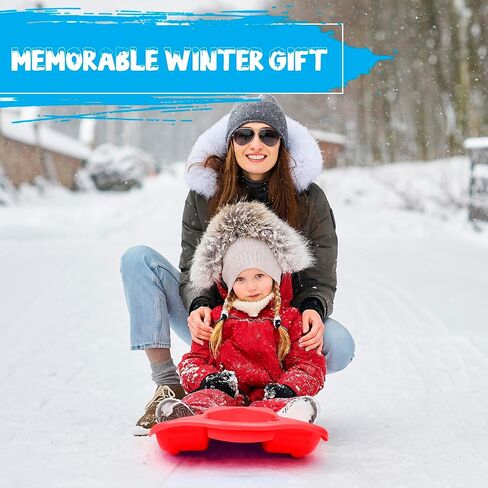 Slippery Racer Downhill Thunder Flexible Plastic Toboggan Snow Sled with Built in Brake System, Pull Rope, and Handle Grips, Red in Kuwait
