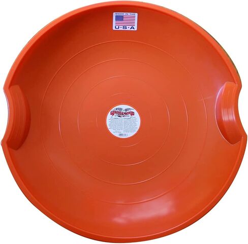 Flexible Flyer Flying Saucer 26 Inch Round Plastic Sled Snow Toy, 1 Person Winter Sled w/Hand Grips for Kids and Adults, Ages 4 Years and Up, Orange in Kuwait