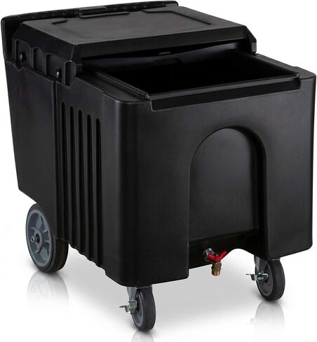 100 lb Square Ice Tote Transport Set with 4 Polycarbonate Ice Totes, Blue Lids, Hanging Cradles and Aluminum Dolly, Commercial Ice Bucket Cart for Hotels, Resorts, Bars and Foodservice in Kuwait