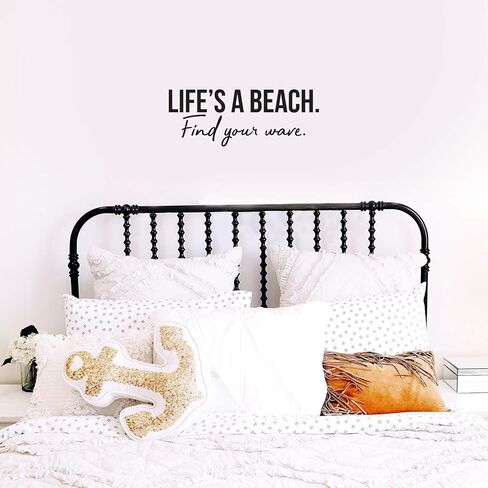 ملصق حائط فني من الفينيل - Life's A Beach Find Your Wave - 9.5 بوصة × 25 بوصة - ملصق ديكور حديث رائع ملهم للمنزل وغرفة النوم وغرفة المعيشة والعمل والمكتب in Kuwait