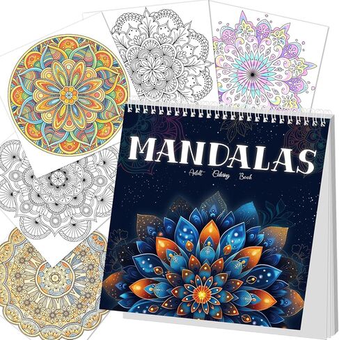 Elfew 2 Pack Mandalas Relaxing Coloring Books for Adults، 80 أنماط وتصميمات ماندالا الأصلية، كتاب تلوين للكبار حلزوني، هدية للكبار للاسترخاء وتخفيف القلق in Kuwait