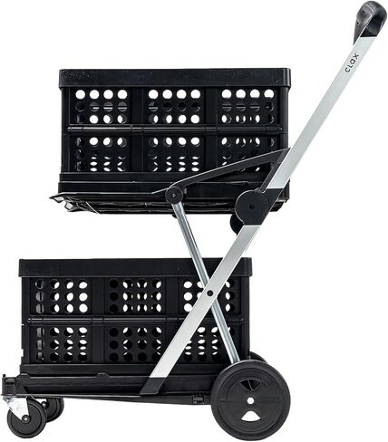 CLAX® The Original | Made in Germany | Multi Use Functional Collapsible Carts | Mobile Folding Trolley | Storage Cart Wagon | Shopping Cart with 2 Storage Crates (Black) in Kuwait
