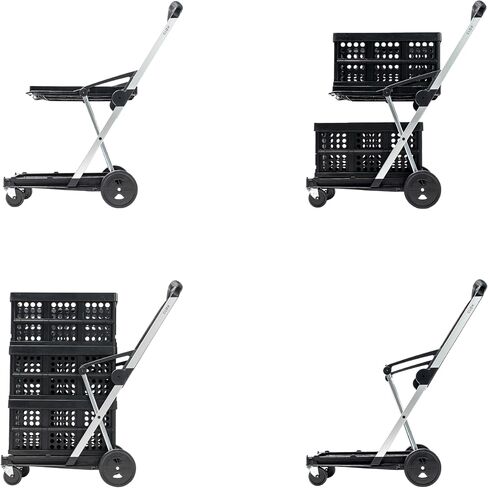 CLAX® The Original | Made in Germany | Multi Use Functional Collapsible Carts | Mobile Folding Trolley | Storage Cart Wagon | Shopping Cart with 2 Storage Crates (Black) in Kuwait