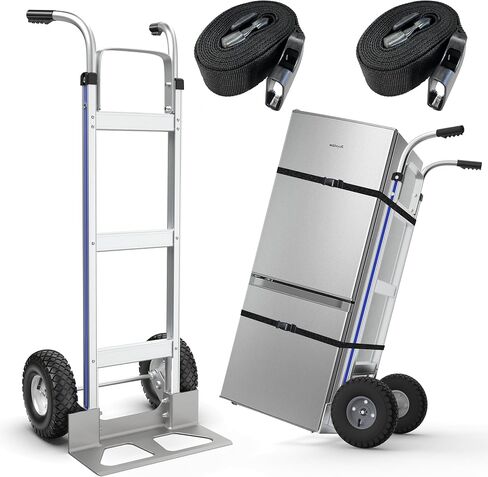 Suzhi Two Large Wheel Hand Truck Dolly Cart with Wheels Heavy Duty/with 2 Wheels / 600Lbs Load, 2 Straps for Furniture/Appliance/Carton/Warehouse/Office /10 Minutes to Install as Video in Kuwait