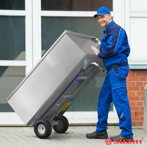 Suzhi Two Large Wheel Hand Truck Dolly Cart with Wheels Heavy Duty/with 2 Wheels / 600Lbs Load, 2 Straps for Furniture/Appliance/Carton/Warehouse/Office /10 Minutes to Install as Video in Kuwait
